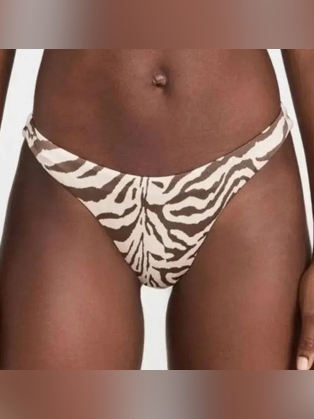 Good American Beige and Brown Zebra-Print High-Cut Bikini Bottom
